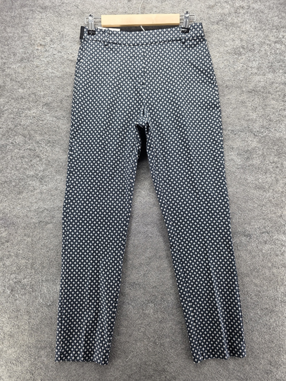H&M Pants Womens 6 Blue Ankle Twill Geometric Pull On Super Stretch 28 In